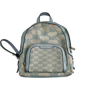 Michael Kors Jaycee Medium Backpack Vista Blue MK Logo Canvas Travel Bag Preppy